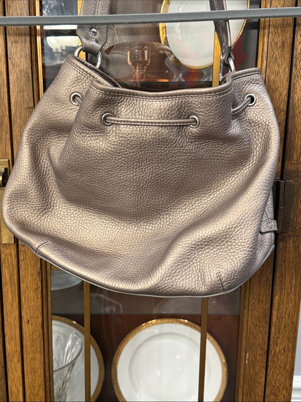 Cole Haan Pebbled Leather Drawstring Hobo in Taupe Brown - Picture 9 of 15
